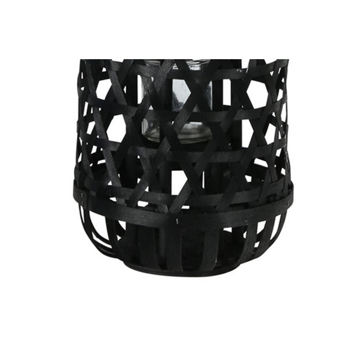 Wooden Lantern with Octagonal Cut Out and Rope Hanger, Small, Black