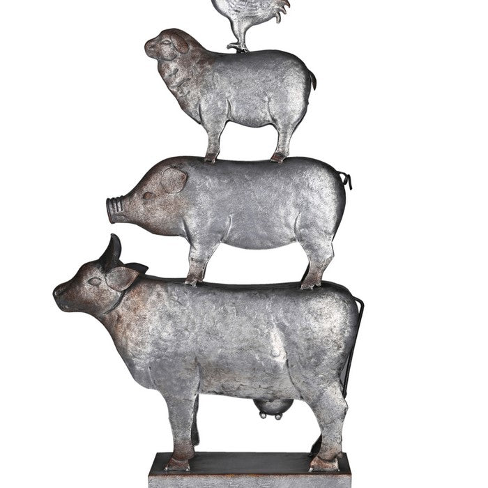 Metal 4 Stacked Animal Accent Decor with Stable Base, Gray