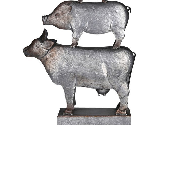 Metal 4 Stacked Animal Accent Decor with Stable Base, Gray