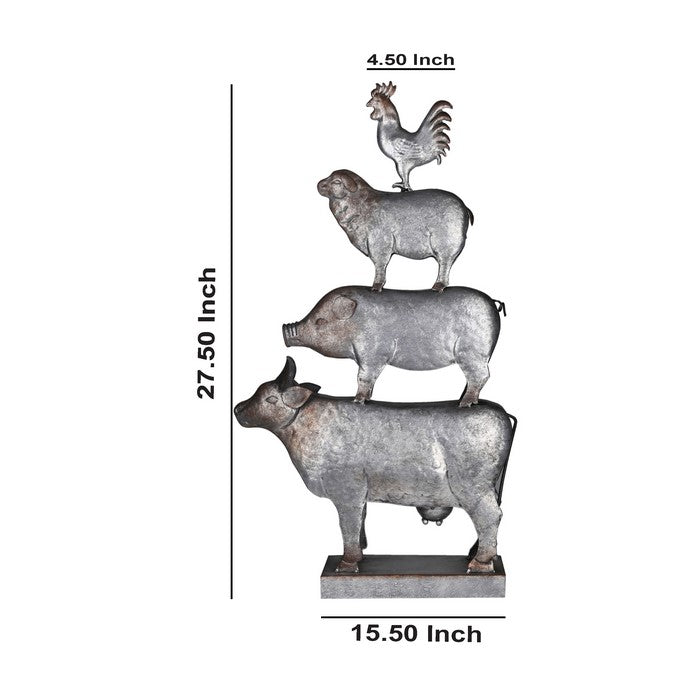 Metal 4 Stacked Animal Accent Decor with Stable Base, Gray