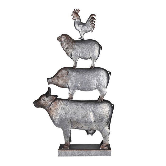 Metal 4 Stacked Animal Accent Decor with Stable Base, Gray