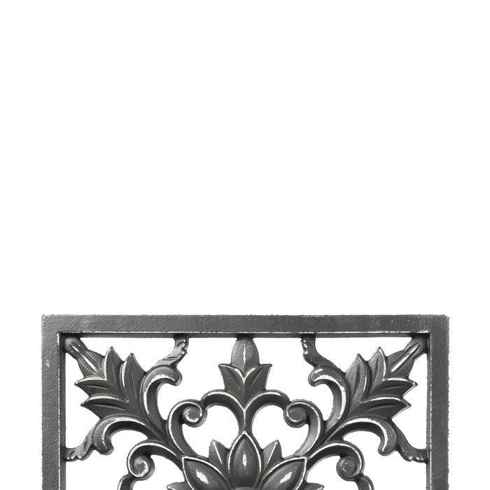 Square Wood and Metal Accent Decor with Floral Cut Outs, Black