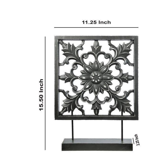 Square Wood and Metal Accent Decor with Floral Cut Outs, Black