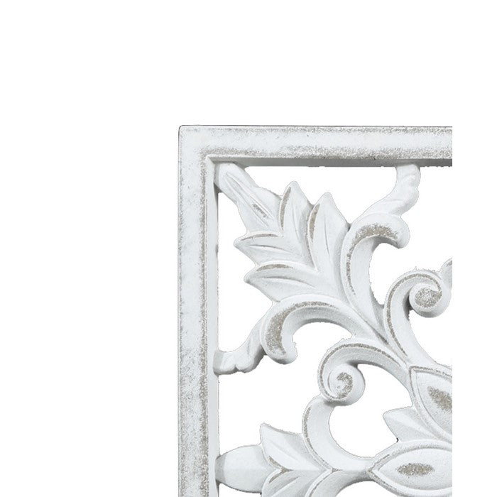 Square Wooden Accent Decor with Floral Cut Outs, White