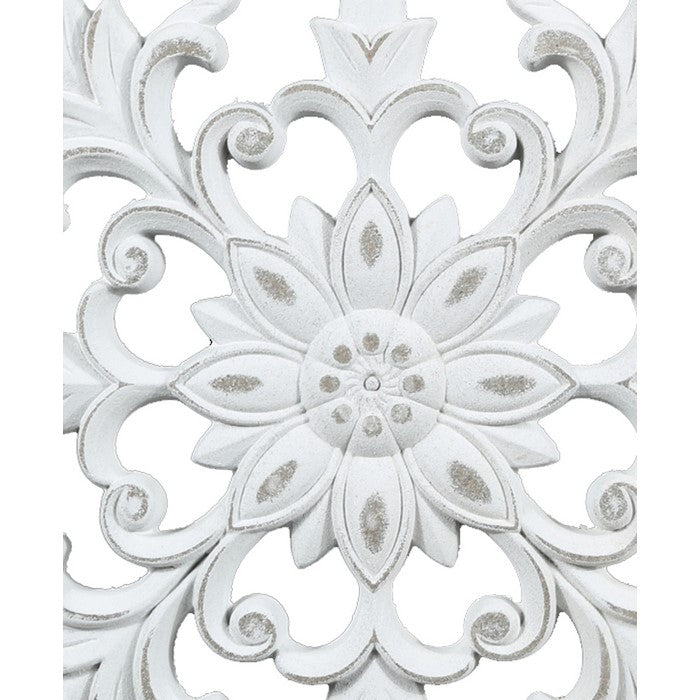 Square Wooden Accent Decor with Floral Cut Outs, White