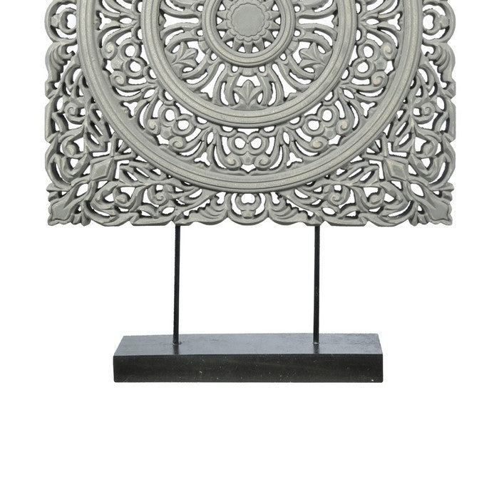 Transitional Wooden Square Accent Decor with Medallion Cut Out, Gray