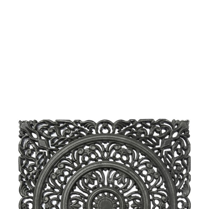 Transitional Wooden Square Accent Decor with Medallion Cut Out, Black