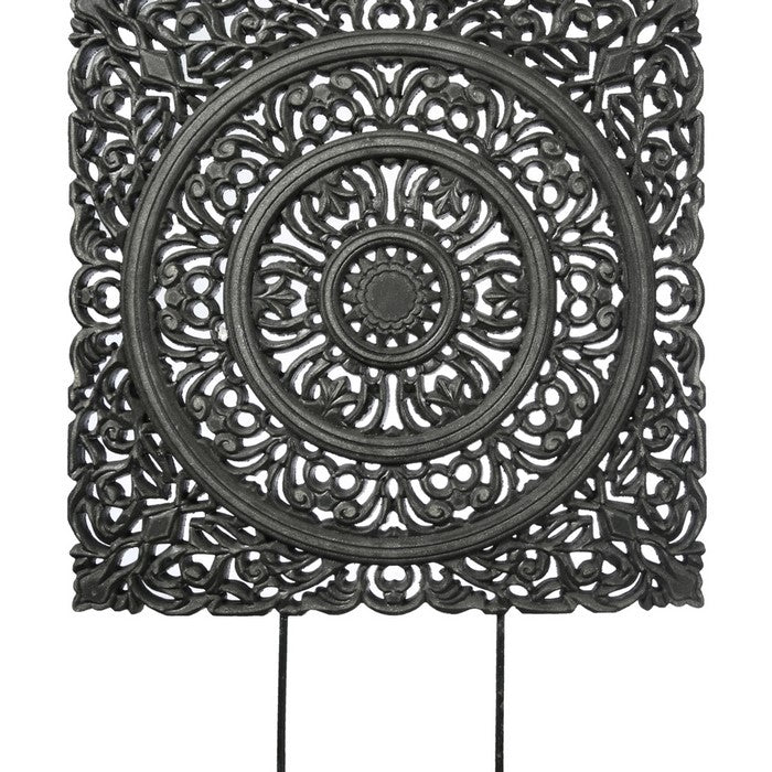 Transitional Wooden Square Accent Decor with Medallion Cut Out, Black