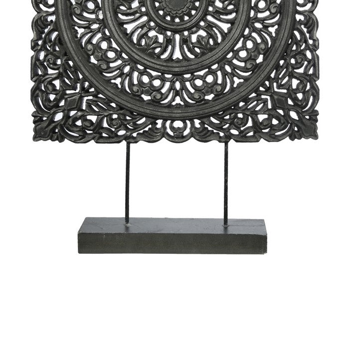 Transitional Wooden Square Accent Decor with Medallion Cut Out, Black