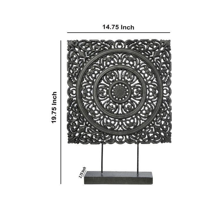 Transitional Wooden Square Accent Decor with Medallion Cut Out, Black