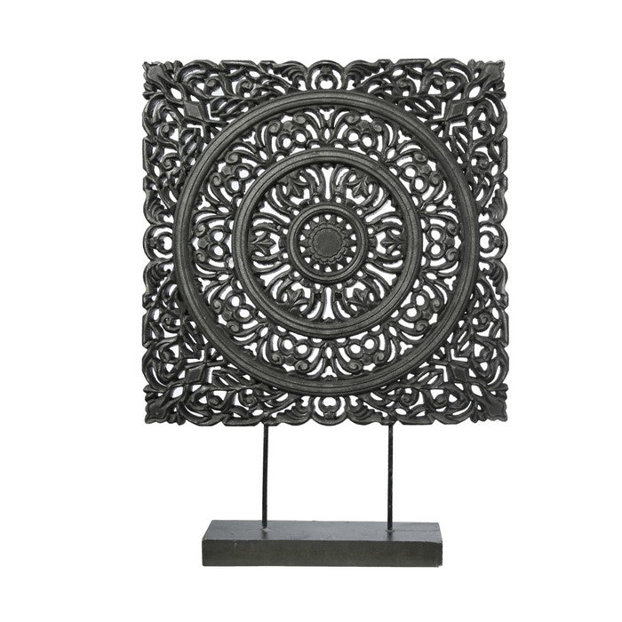 Transitional Wooden Square Accent Decor with Medallion Cut Out, Black