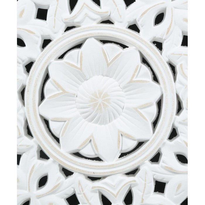 Round Wooden Accent Decor with Floral Cut Out, White