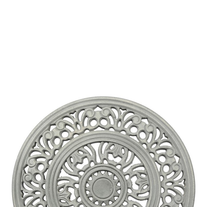 Round Wooden Frame Accent Decor with Intricate Floral Cut Out, Gray