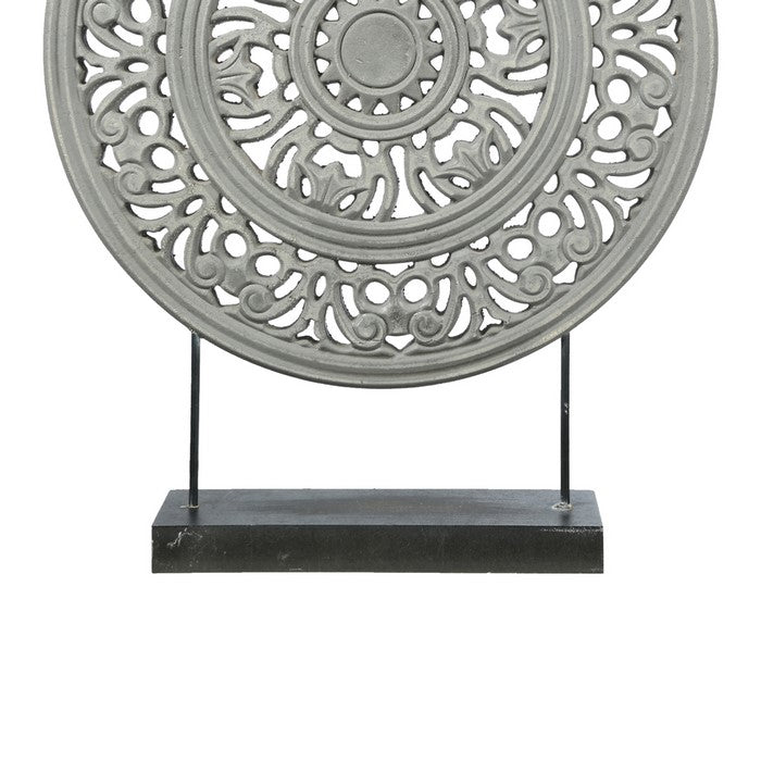 Round Wooden Frame Accent Decor with Intricate Floral Cut Out, Gray