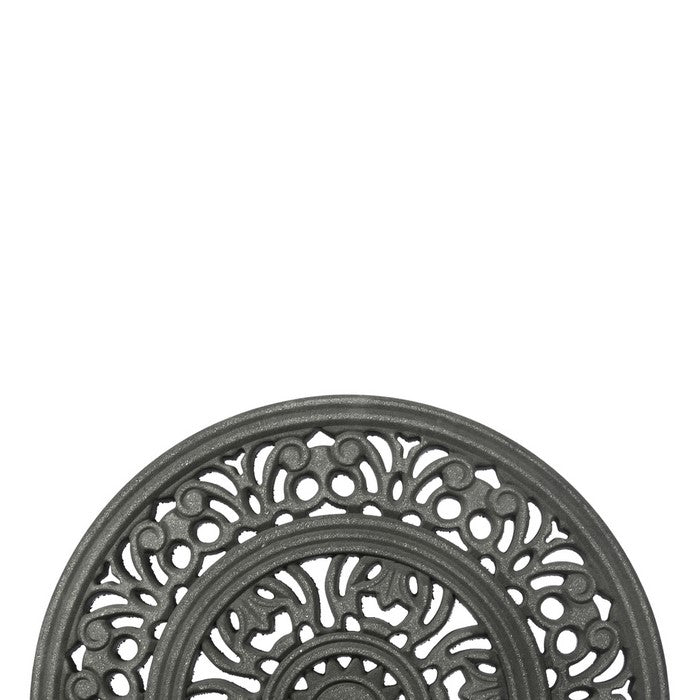 Round Wooden Frame Accent Decor with Intricate Floral Cut Out, Black