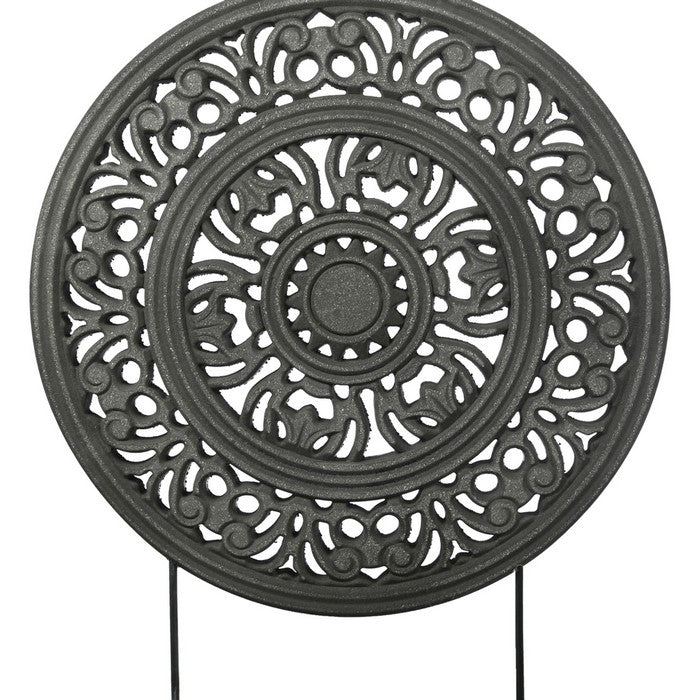Round Wooden Frame Accent Decor with Intricate Floral Cut Out, Black