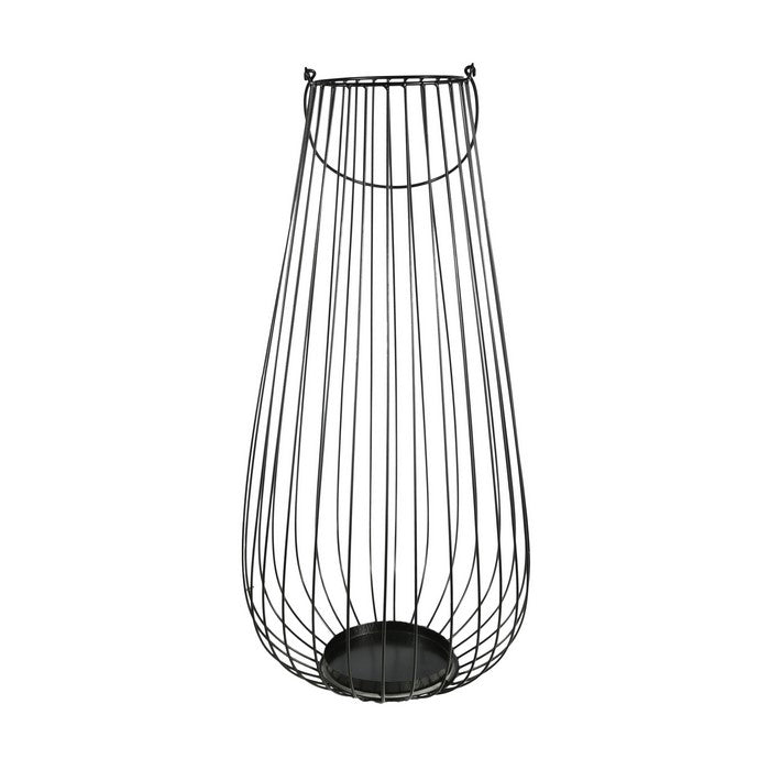 Bellied Shape Metal Frame Lantern with Hanging Hardware, Small, Black