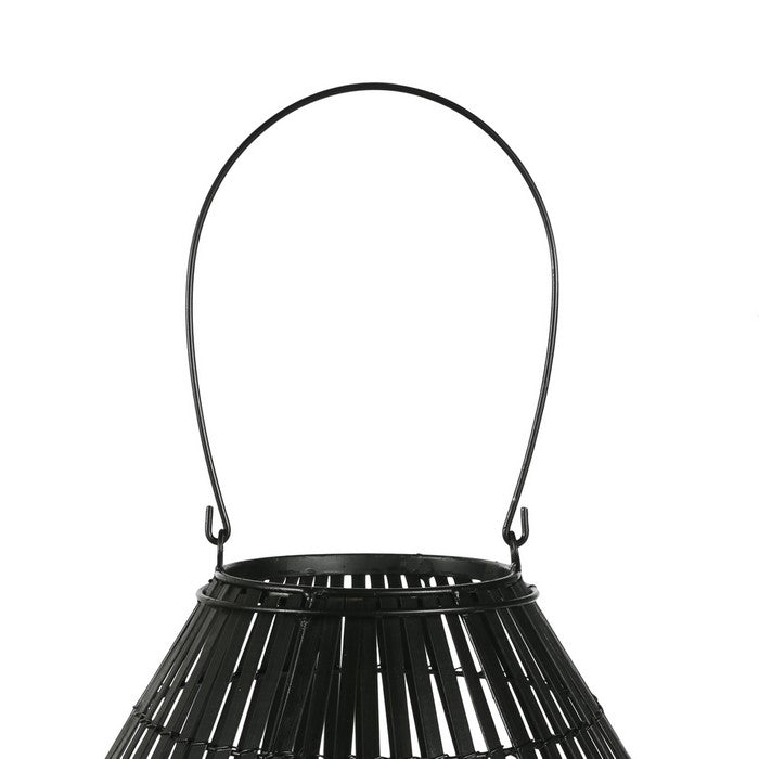 Bellied Shape Bamboo and Metal Lantern with Tapered Bottom, Large, Black