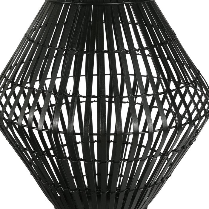 Bellied Shape Bamboo and Metal Lantern with Tapered Bottom, Large, Black