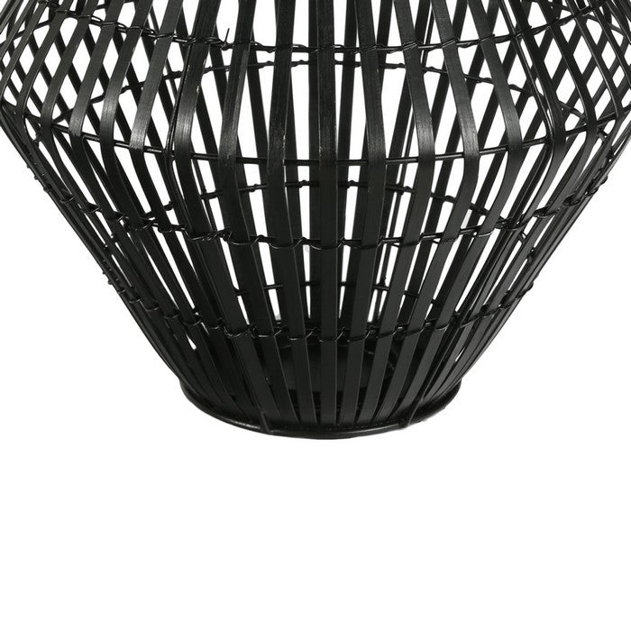 Bellied Shape Bamboo and Metal Lantern with Tapered Bottom, Large, Black