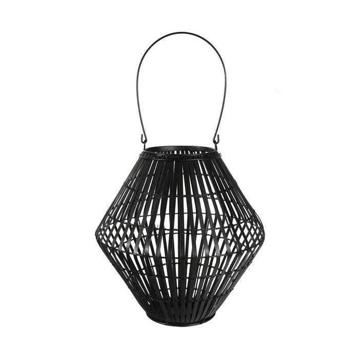 Bellied Shape Bamboo and Metal Lantern with Tapered Bottom, Large, Black
