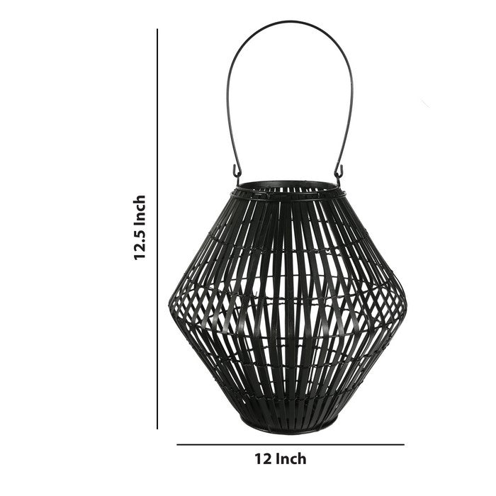 Bellied Shape Bamboo and Metal Frame Lantern, Small, Black