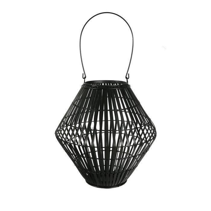 Bellied Shape Bamboo and Metal Frame Lantern, Small, Black