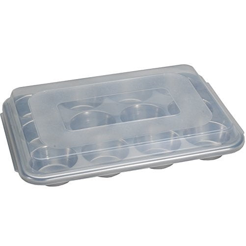 Nordic Ware Natural Aluminum Commercial Muffin Pan with Lid, 12 Cup