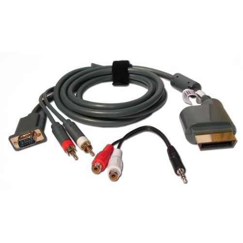 Global Game Gear VGA Cable for Xbox 360 with stereo audio and 3.5 mm adapter