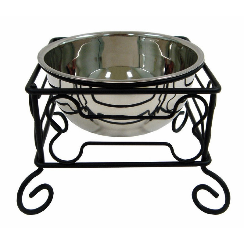 YML 10-Inch Black Wrought Iron Stand with Single Stainless Steel Feeder Bowl