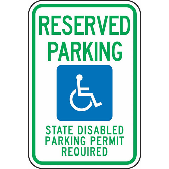 Accuform Signs FRA212RA Engineer-Grade Reflective Aluminum Handicapped Parking Sign (Washington), Legend "RESERVED PARKING STATE DISABLED PARKING PERMIT REQUIRED" with Graphic, 18" Length x 12" Width x 0.080" Thickness, Green/Blue on White