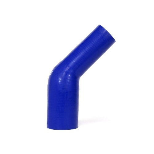 HPS HTSER45-150-200-BLUE Silicone High Temperature 4-ply Reinforced 45 degree Elbow Reducer Coupler Hose, 75 PSI Maximum Pressure, 4" Leg Length on each side, 1-1/2" > 2" ID, Blue