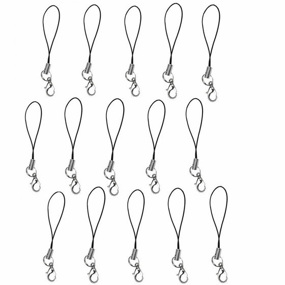 15 Cell Phone Strap Black/ Silver Tone Split Ring with Hooks