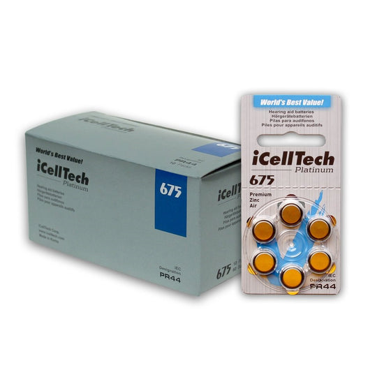 60 iCellTech Hearing Aid Batteries Size: 675 Battery Caddy