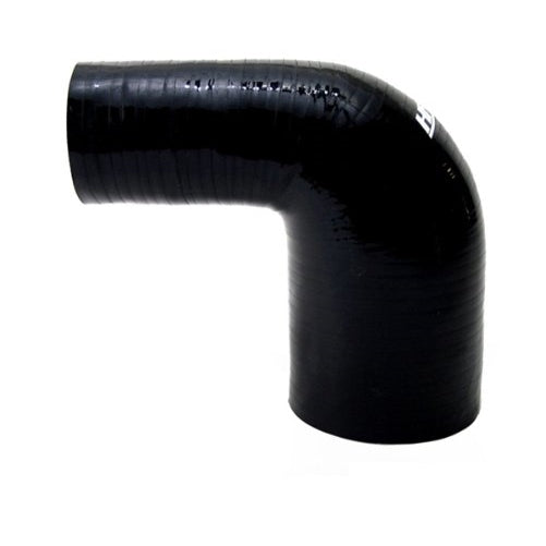 HPS HTSER90-100-138-BLK Silicone High Temperature 4-ply Reinforced 90 degree Elbow Reducer Coupler Hose, 75 PSI Maximum Pressure, 4" Leg Length on each side, 1" > 1-3/8" ID, Black
