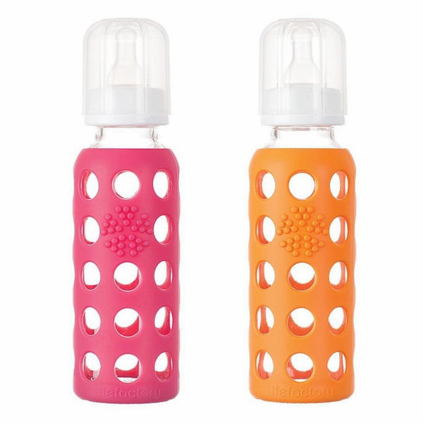 Lifefactory Glass Baby Bottle with Silicone Sleeve, Set of 2 (Raspberry/Orange)