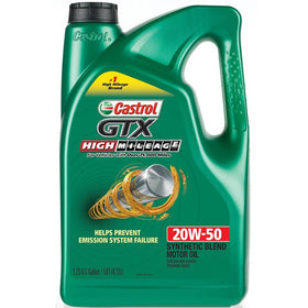 Castrol 03112 GTX High Mileage 20W-50 Synthetic Blend Motor Oil, 5 Quart