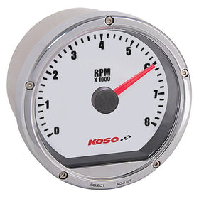 Koso BA035103 White/Chrome TNT-01R Tachometer (8 000 RPM)