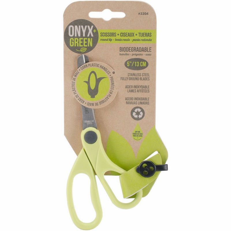 Onyx and Green Scissors, 5", Round Tip, Handles made from Corn Plastic (3204)