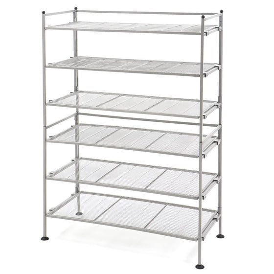 Seville Classics 3-Tier Iron Mesh Utility Shoe Rack (2-Pack), Satin Pewter