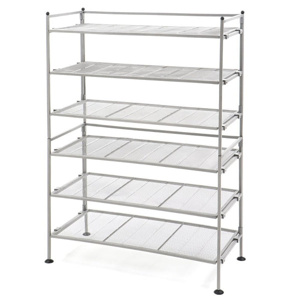 Seville Classics 3-Tier Iron Mesh Utility Shoe Rack (2-Pack), Satin Pewter