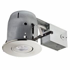 4" LED IC Rated Swivel Spotlight Recessed Lighting Kit Dimmable Downlight, Round Trim, Brushed Nickel Finish, Easy Install Push-N-Click Clips, 1x GU10 LED Bulb Included, Globe Electric 90734