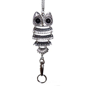 Trendy Women's Fashion Lanyard and Necklace 34" long, Chain Lanyard, For Keys, Badge holder. (Owl - Silver)
