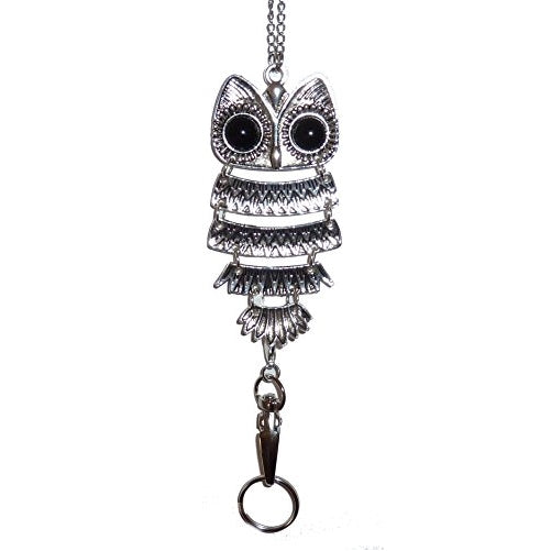 Trendy Women's Fashion Lanyard and Necklace 34" long, Chain Lanyard, For Keys, Badge holder. (Owl - Silver)