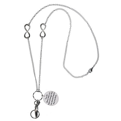 Hidden Hollow Beads Message You are Braver Charm Fashion Lanyard Necklace, Women's super strong chain for ID badge holder and keys, 34" long (Charm Lanyard You are braver)