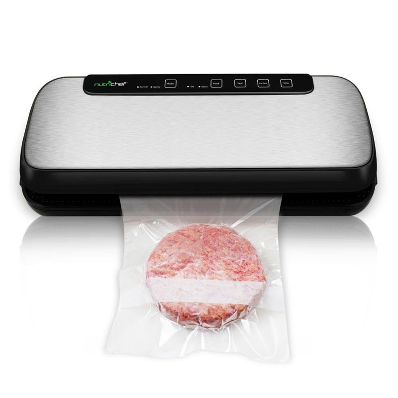 Vacuum Sealer By NutriChef | Automatic Vacuum Air Sealing System For Food Preservation w/ Starter Kit | Compact Design | Lab Tested | Dry & Moist Food Modes | Led Indicator Lights (Stainless Steel)