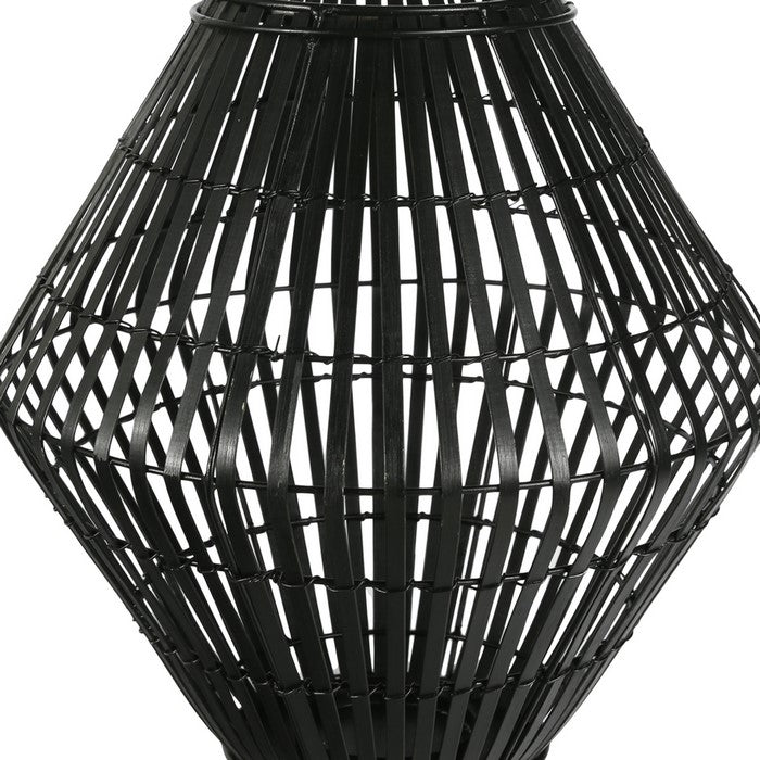 Bellied Shape Bamboo and Metal Frame Lantern, Small, Black