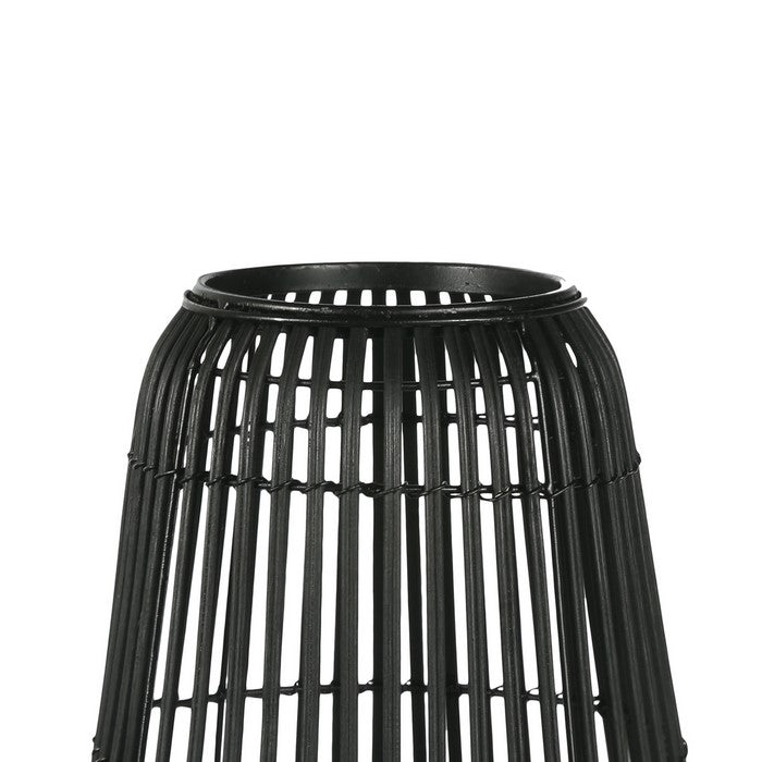 Metal Frame Bellied Lantern with Wooden Lattice Design, Large, Black
