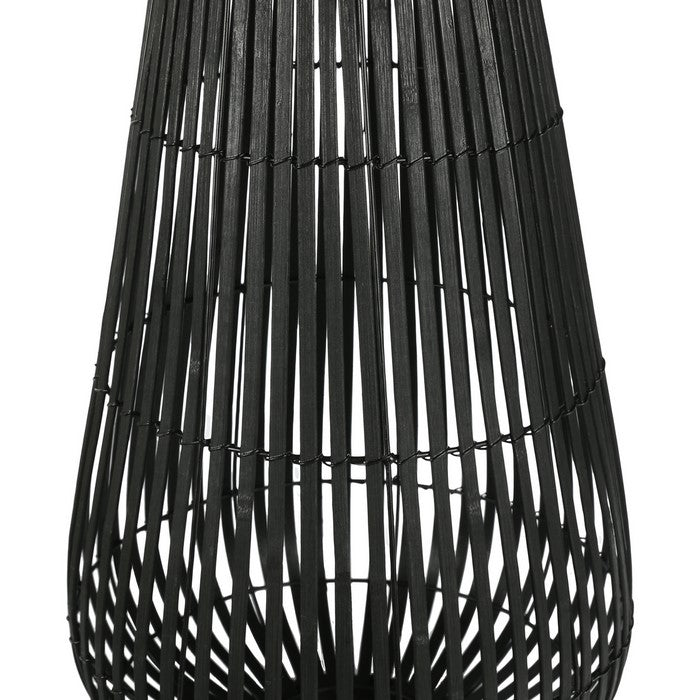 Tear Drop Shaped Open Caged Metal Frame Lantern with Weaving, Large, Black