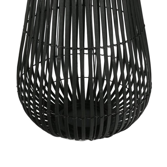 Tear Drop Shaped Open Caged Metal Frame Lantern with Weaving, Large, Black